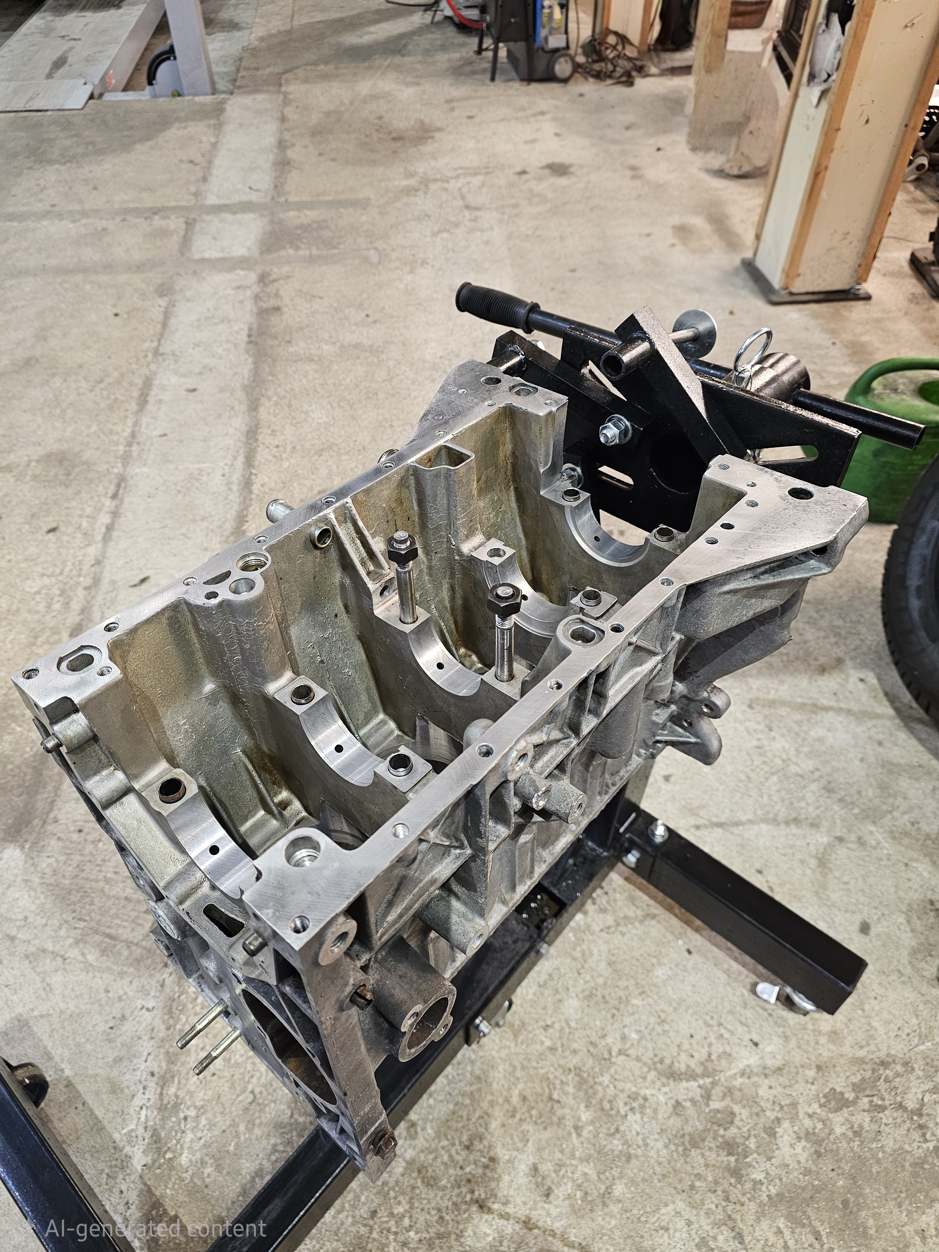 Vehicle restoration progress shown inside the workshop
