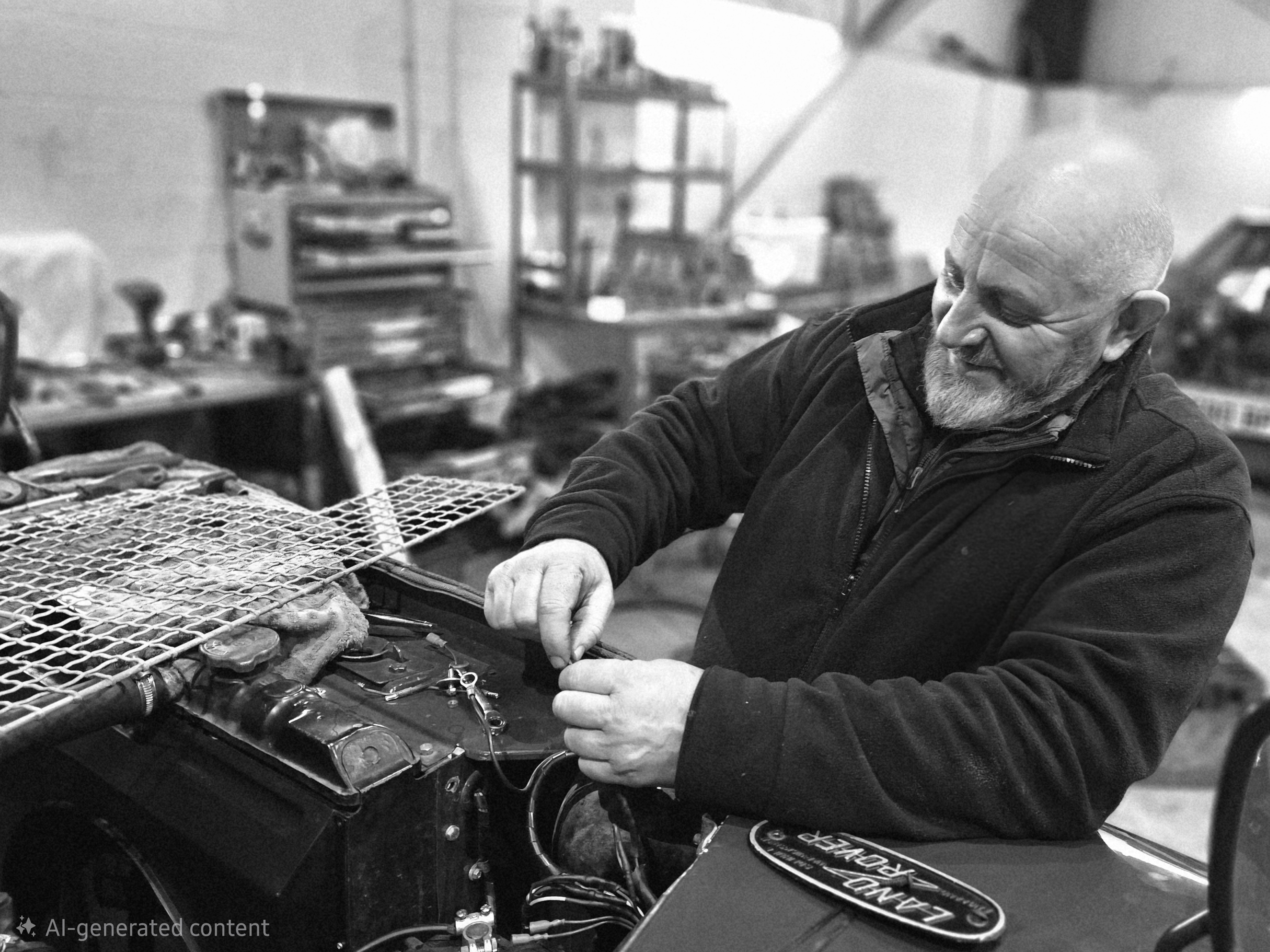 Rob working in the workshop on a classic vehicle